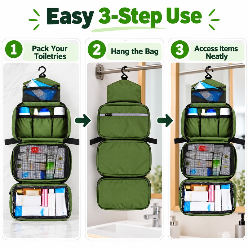 Hanging Toiletry Bag for Travel – Waterproof Foldable Organizer for