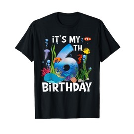 Kids 6 Year Old Ocean Life Whale Dolphin Shark 6th Birthday T-Shirt