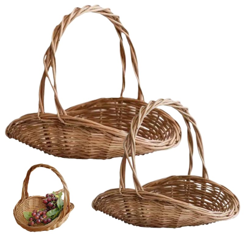 Wicker Basket With Handle 2PCS Garden Basket for Gathering Vegetables