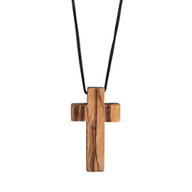 Praisent Olive Wood Cross Necklace with Black Fabric Band / Made in Bethlehem, Olive wood