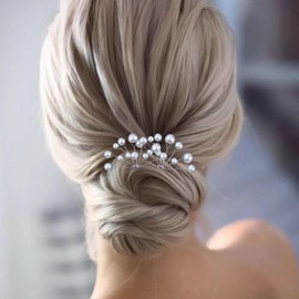 Cimenexe Bohemian Pearl Wedding Hair Pins Barrette Pearl Bead Hairpins Bride Bridesmaid Hairpin Clip Silver U Shape Headwear Bridal Decorative Hair Accessories Jewelry for Women and Girls Birthday