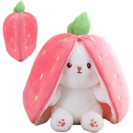 WOKICOR Rabbit Cuddly Toy, Strawberry, Easter Bunny Plush Cuddly Toy, Hide and Seek and Seek Game, Rabbit, Cuddly Toy, Strawberry Plush Easter Gifts for Children, Boys, Girls (18 cm High)