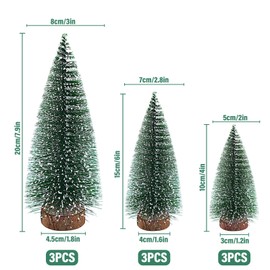 9 PCS Mini Christmas Tree, Small Christmas Cedar Tabletop Decoration, Bottle Brush Trees with Wood Base for Winter Holiday Xmas Party Home Decor