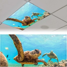 2 Pack Fluorescent Light Cover for Ceiling Light Classroom-Sea Turtle Magnetic Light Cover Fluorescent Light Shade Panel, Decorative Film Filter for Reducing Harsh Glare Home Decorations