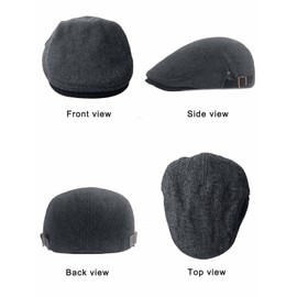 CheChury Flat Cap for Mens Hat Tweed Cotton Blend Newsboy Ivy Cap Driving Hat Adjustable Man Flat Caps UK Beret Hat Tweed-Autumn/Winter-Black