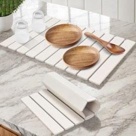 Stone Drying Mat for Kitchen Counter,Fast Drying Collapsible Dish Drying Mat,Eco-Friendly Absorbent Diatomaceous Earth Bath Mat for Kitchen Dishes Bottles Cups Bathroom Any Countertop-White