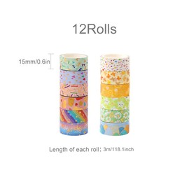 Feelava Washi Tape, 12 Rolls Washi Tape Set, Decorative Washi Tape, Cute Gold Foil Flower, Decorative Masking Tape for DIY Art & Crafts, 15 mm x 3 m