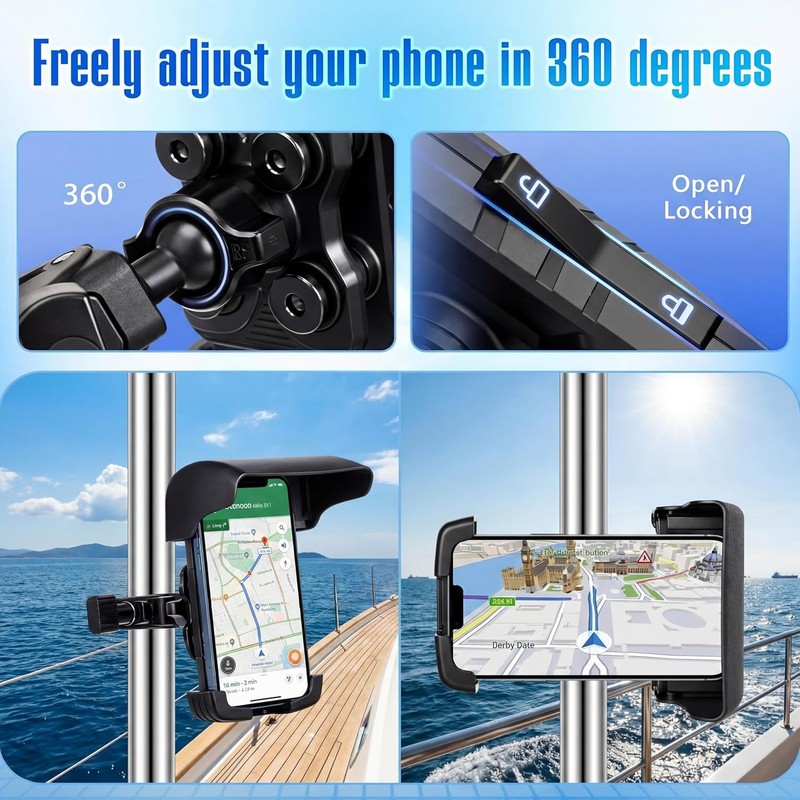 Tellegloww 1 Pack Boat Phone Holder, Crab Clamp, with Sunshade,
