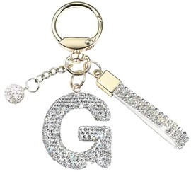 White A-Z Initials Letter Keychain Bling Sparkly Cute Pendant for Wallet Backpack Handbags Women,Letter G