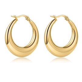 Chunky Gold Hoop Earrings for Women: Thick Teardrop Hoops Big Trendy Waterdrop Earring Dupes Large Hollow Lightweight Open Hoops Hypoallergenic Jewelry (Gold-20mm-Moon Shape)