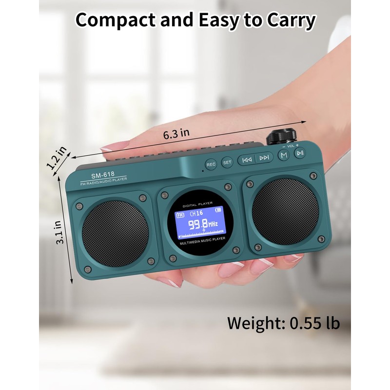 SEMIER Small Digital FM Radio Bluetooth Speaker, Handheld Rechargeable Radio
