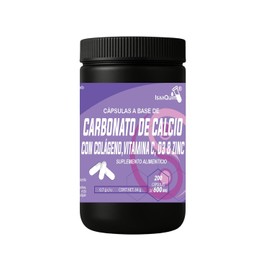 IsaaQuim Carbonato de Calcio con Colágeno, Vitamina C, D3 y Zinc | 200 Cápsulas de 600 mg | 50 Porciones por Frasco