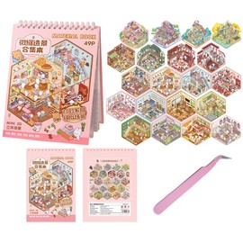 20 Set Fun DIY 3D House Stickers DIY Sticker Scene Collection Book for Kids Make Your Own Bookshop,Coffee Town,Xiaomao Flower Shop Therapy for Adult for Relief Stress Pass The Time