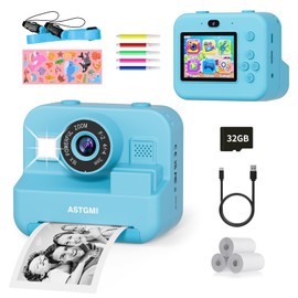 Children's Instant Print Camera, Instant Camera Selfie Children's Camera 2.4 Inch 1080P HD Video, Birthday Gift, Christmas Gift Toy from 3 4 5 6 8 7 9 10 11 Years Girls Boys