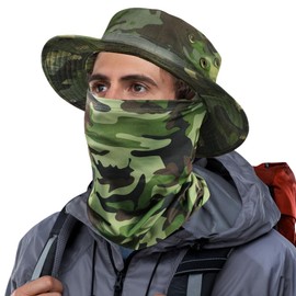 Duwinja Sombrero de Sol para Hombre y Bufanda UV para Pesca, UPF 50+, Plegable, Transpirable, Impermeable, Gorro de Pescador Mujer ala Ancha para Senderismo/Camping/Jardinería-Verde Camuflaje