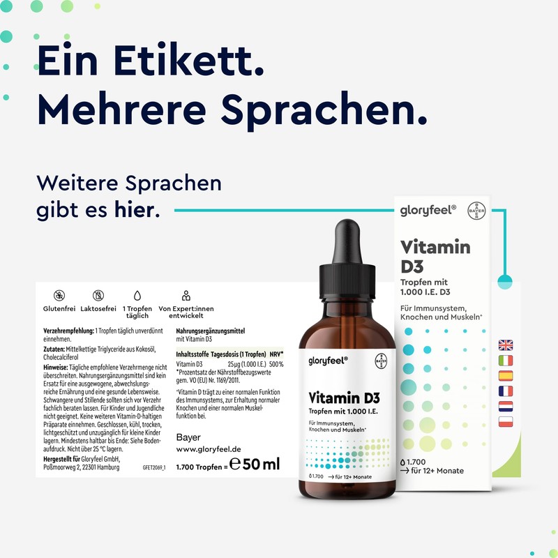 Vitamin D3 Drops, 50 ml, 1700 Drops, Laboratory Tested, 1000