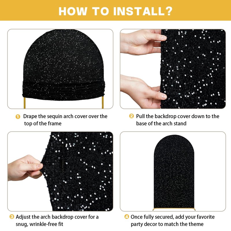 SquarePie Black Sequin Velvet Arch Backdrop Cover 7.2 FT Glitter