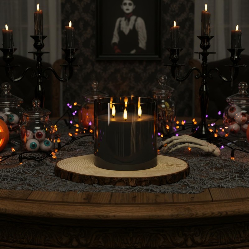 Homemory 6X6'' Extra Large Flameless Candle with 3 Wicks, Glass
