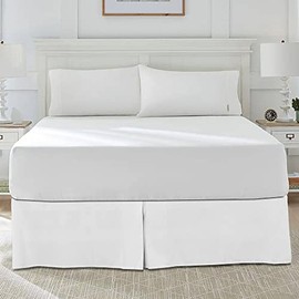 BLC White Queen Bed Skirt, 14 Inch Tailored Drop, Premium Quality Microfiber, Pleated Split Corner Bed Skirt, Easy Fit with All Around Coverage, Machine Washable, Wrinkle Free and Fade Resistant