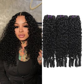 Premium 12A Burmese Curly Bundles 16 18 20 100% Raw Human Hair with Spiral Ends Natural Black Color Quick Weave Hair Bundles