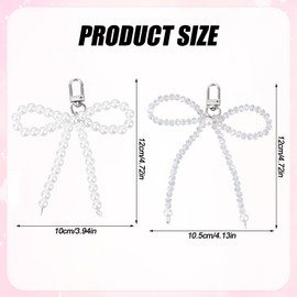 BOXOB 2pcs Cute Pearl Bow Keychain for Women, White Pearl Ornaments Pearl Bow Charm Bowknot Key Ring Car Keys Charms Pearl Wallet Keychain Purse Accessories for Bag Purse Wallet