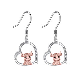 Highland Cow Earrings 925 Sterling Silver Highland Cow Drop Dangle Earrings Cute Animals Jewelry Gifts for Women