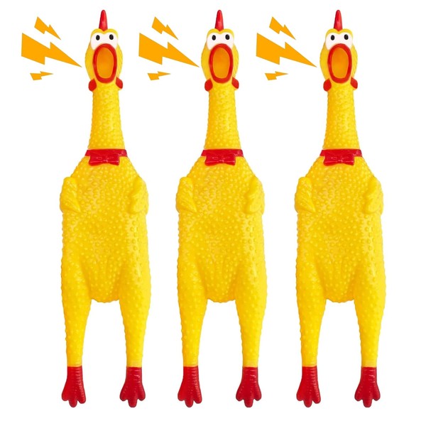 ZcrPrn Rubber Chicken, 3 Pcs Yellow Rubber Screaming Chicken Toy,