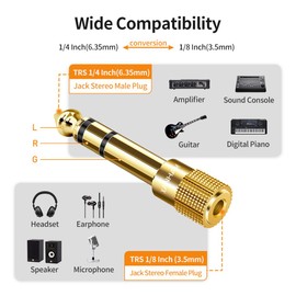 XANHAM 1/4 Inch 6.35mm Male to 1/8 Inch 3.5mm Female TRS Stereo Audio Jack Quarter Inch to Headphone Aux Adapter for Aux Cable, Guitar Amplifier, Speaker, etc. (2 Pack)
