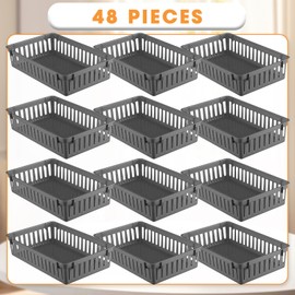 Boao 48 Pieces Plastic Baskets for Organizing 10.24 x 6.5 x 2.36 Inch Rectangular Storage Trays Plastic Organizer Bins Rectangle for Classroom Organization(Gray)