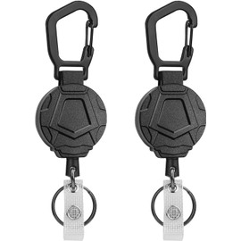HENWUBEI Heavy Duty Retractable Keychain, ID Badge Holder with Carabiner Clip, ID Badge Reel with 27.5 Inches Steel Wire Rope and Key Ring for Men Women 2 Pack- Black
