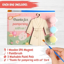SPA Party Favors for Kids - 12PCS Paint Your Own Wooden Spa Magnet Kits with Thank You Cards, Relaxing Spa Birthday Party Supplies, Individually Wrapped