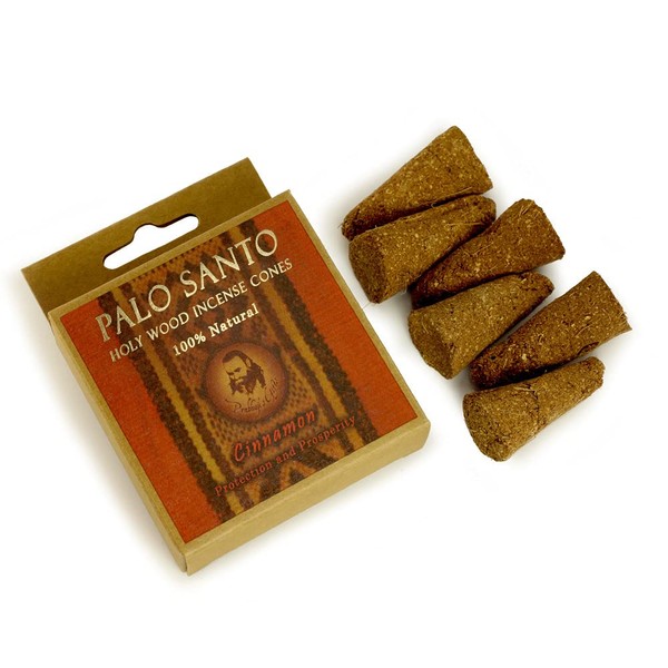 Prabhuji's Gifts Palo Santo Incense Cones - Cinnamon - Handmade Natural Incense Cones - Palo Santo Cones - Spiritual Incense - Holy Wood Incense - Protection & Prosperity - (6 Cones)