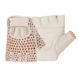 Leather Mesh Fingerless Weight Lifting Exercise Gym Wheelchair White Gloves W-1055 (X-Small)