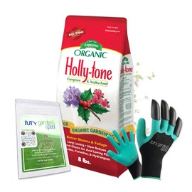 Espoma HT8 Organic Holly-Tone 4-3-4; 8 lb. Evergreen & Azalea Plant Food; with My Garden Pool PH Soil Test Strips 20 ct, and Gardening Claw Gloves and Garden-IQ, Smart Gardening AI Assistant!