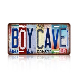 Vintage Boy Cave Metal Tin Sign License Plate Wall Decor 12 x 6 Inches