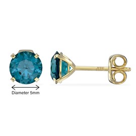 Aeon Jewellery Birthstone Stud Earrings - December Blue Topaz | 9ct Yellow Gold & Cubic Zirconia Diamond | Polishing Cloth Included | 4 Pronged Stone