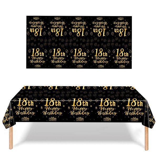 3 Pack 18th Birthday Tablecloth Decorations for Men Women, Black