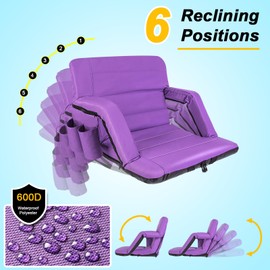 Extra Wide Stadium Seats With Back Support 2 Pack, Exclusive New Bleacher Chairs With Back and Cushion Folding Stadium Chairs, 6 Reclining Positions Waterproof Bleacher Seats (Extra Wide|25" Purple)