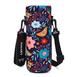 AMARY 500ML Neoprene Water Bottle Carrier Bag with Adjustable Shoulder Strap,Insulated Water Bottle Cover for Stainless Steel/Glass/Plastic Bottles 16.9OZ (Birds)