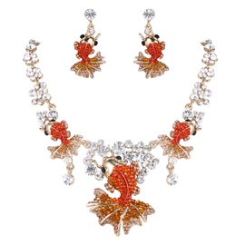 EVER FAITH Gold-Tone Austrian Crystal Lovely Goldfish Necklace Earrings Set Orange