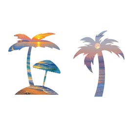 Palm Tree Sunset Beach Sticker,4x5 Inch Summer Sticker Indoor Outdoor Use for Car, Wall and Door,Cup,laptops,4 PCS