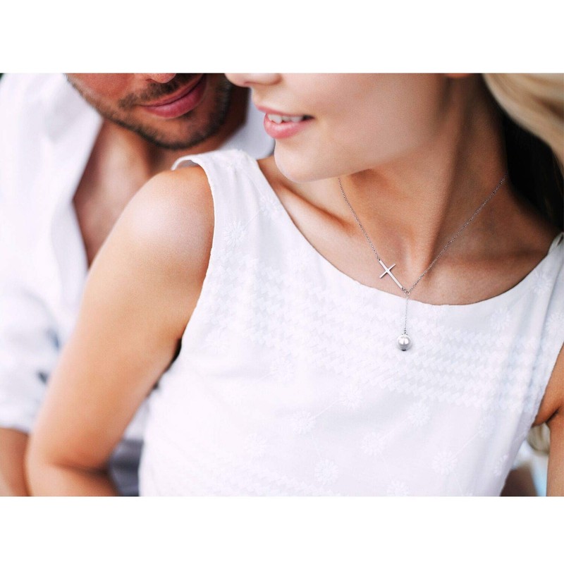 925 Sterling Silver Cross Necklace for Women Pearl Necklace Cross