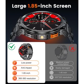 ESFOE 1.85" Large Screen Smart Watches for Men Compatible with iOS Android, LED Flashlight/730mAh Large Battery, Fitness Tracker with Heart Rate/Sleep Monitor/100+ Sports Mode, Bluetooth Call (Black)