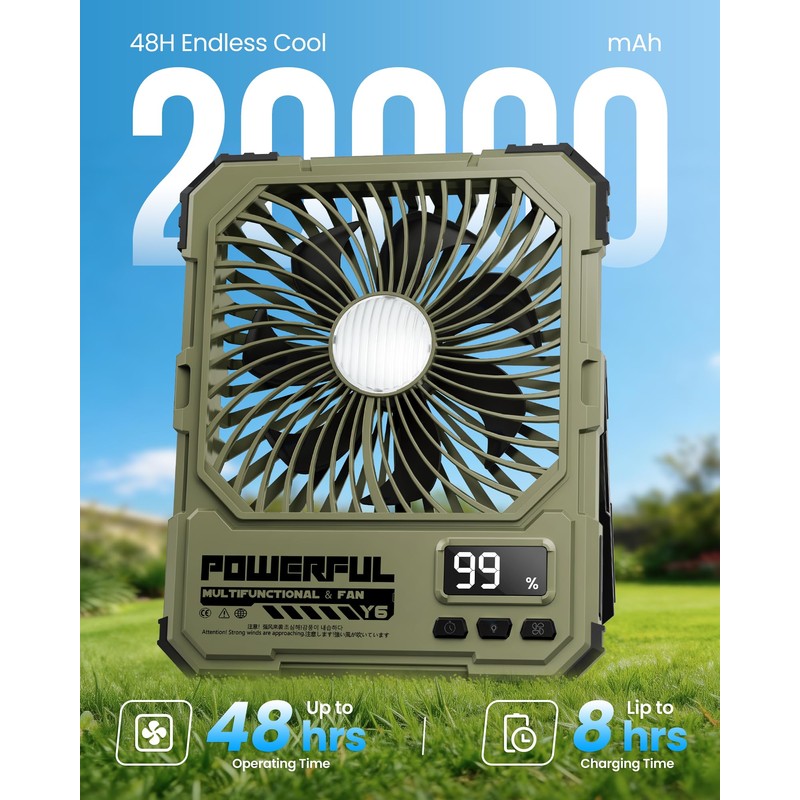 20000mAh Rechargeable Camping Fan Remote UltraSlim LED Green