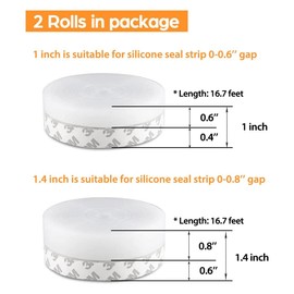 33.5 Feet Silicone Seal Strip, Weather Stripping Shower Door Bottom Seal, Weatherproof Soundproof Self Adhesive Window Insulation Tape for Door Seal and Shower Glass Gaps, Width 1'' and 1.4''