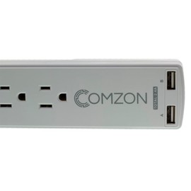 ACCL 10 Foot Surge Protector w/2 USB Ports(2.4 Amp), Flat Rotating Plug, 6 Outlet, White Horizontal Outlets, Plastic, Power Cord 10 Foot, 4 Pack, ACCL-C2008-4PK