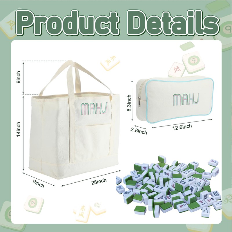 SilTriangle 2 Pcs Embroidered Mahjong Canvas Tote (large & Extra