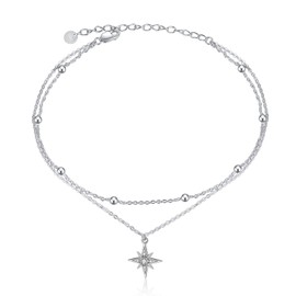 POPLYKE Star Anklet for Women 925 Sterling Silver Double Layered Chain Polaris Star Ankle Bracelet Girls Summer Beach dainty Jewellery