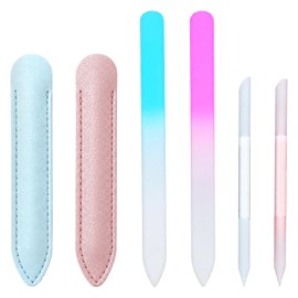2Pcs Glass Cuticle Pusher with Leather Case & Nail Files