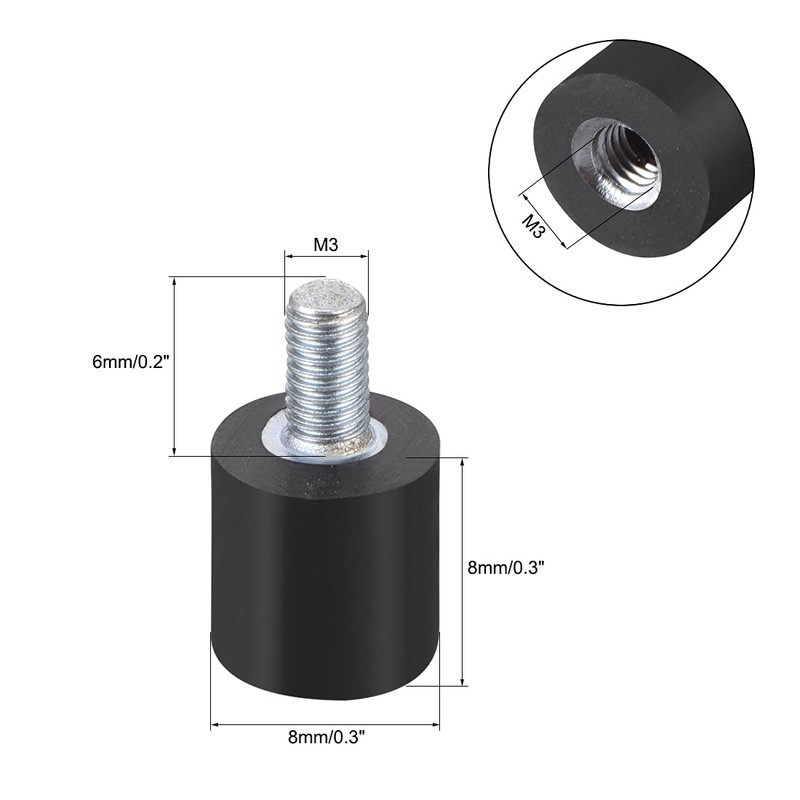 sourcing map M3x6 Thread Male Female Rubber Mounts,Vibration Isolators,Shock Absorber